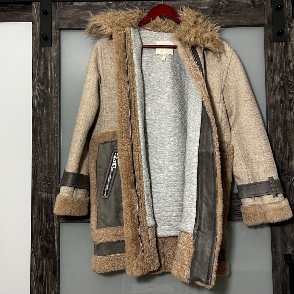 Designer Rebecca Taylor Real Shearling Lamb's Wool Penny Lane Winter Coat - Picture 11 of 16